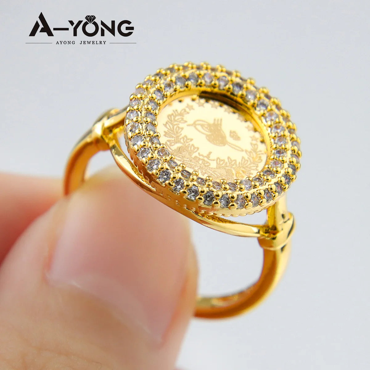 Turkish Coin Gold Rings 18k Gold Plated Zircon Dubai Style for occasions and Party Accessories