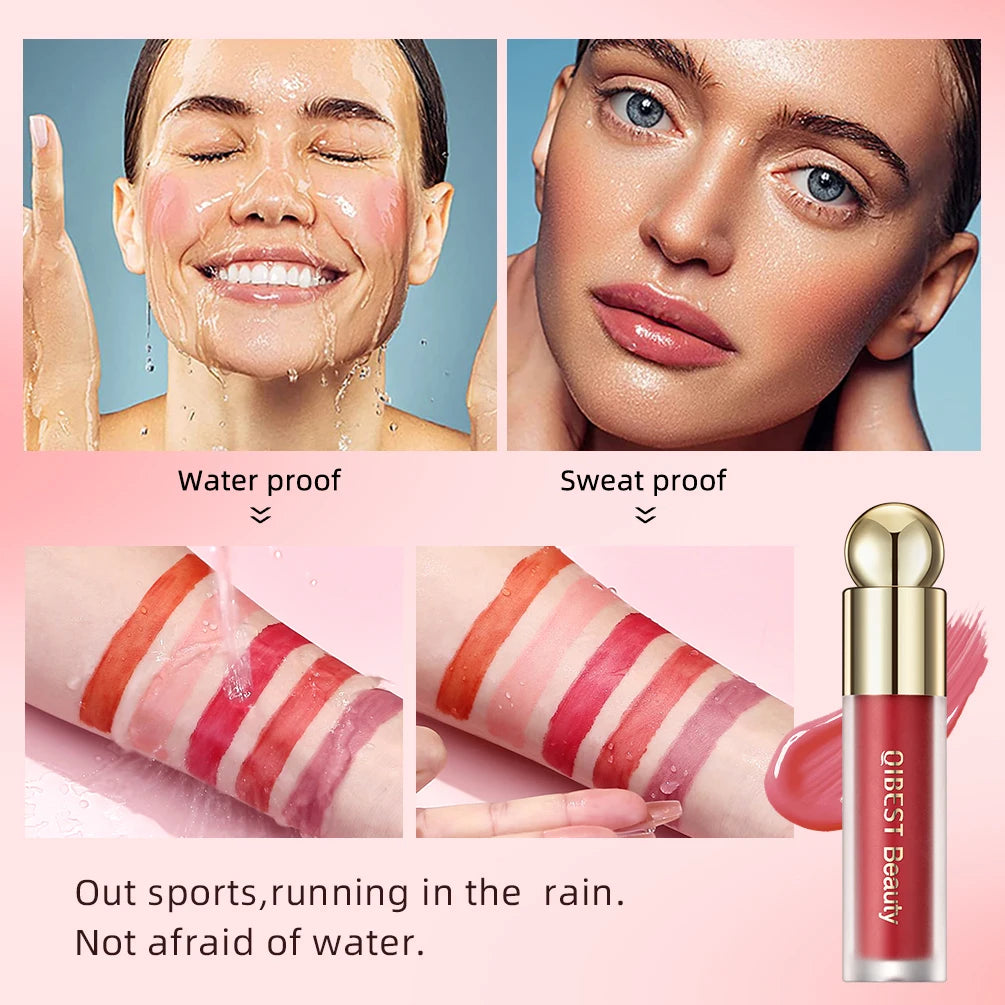 QIBEST Liquid Blush Stick With Cushion Natural Liquid Contouring For Face Blusher Pigment Lasting Cheek Tint Cream Blush Makeup