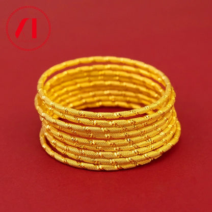 1PC 3mm Thick Circle Bracelet 24K Pure Gold Color Plated Shiny Bangles for Women Dubai Ultra Thin Bracelets Wedding Jewelry