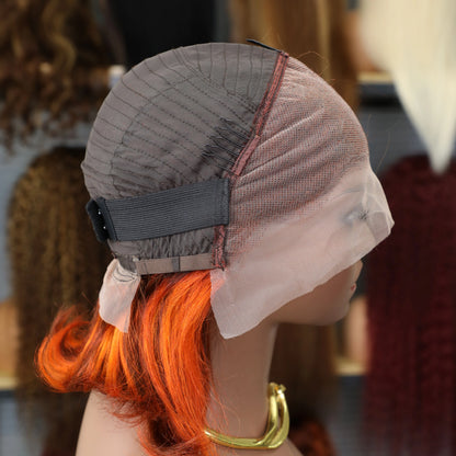 4/350 Brown Ginger Orange Color Short Straight 13x4 Bob Human Hair Wigs 200%Density Lace Frontal Pre Plucked Wig For Women