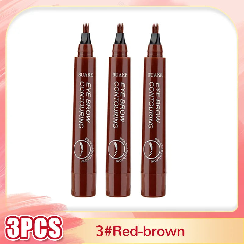 Eyebrow Tattoo Pen 4 Points Fork Tip Liquid Brow Pencil Long Lasting Waterproof Stencil Eyebrow Stamp Shaping Kit