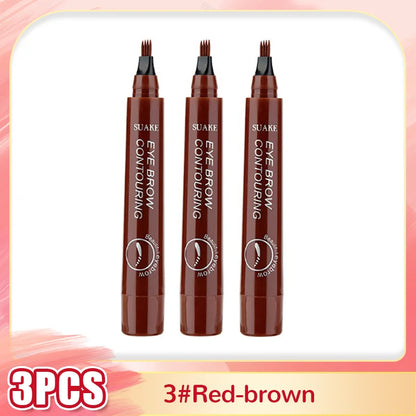 Eyebrow Tattoo Pen 4 Points Fork Tip Liquid Brow Pencil Long Lasting Waterproof Stencil Eyebrow Stamp Shaping Kit