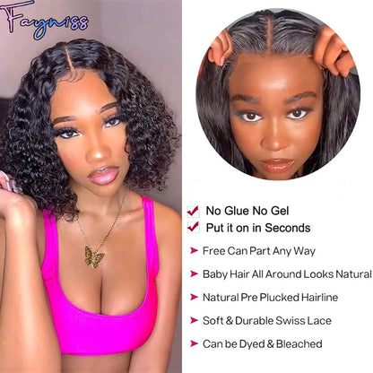 Fayniss Glueless Water Wave Bob Wigs For Women Glueless Short Bob Wig 100% Human Hair Wigs Pre Cut Lace