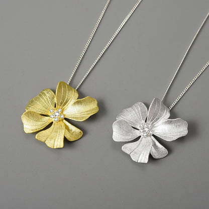 Lotus Fun 18K Gold Zircon Elegant Large Peony Flower Pendants and Necklaces for Women 925 Sterling Silver Chains Luxury Jewelry