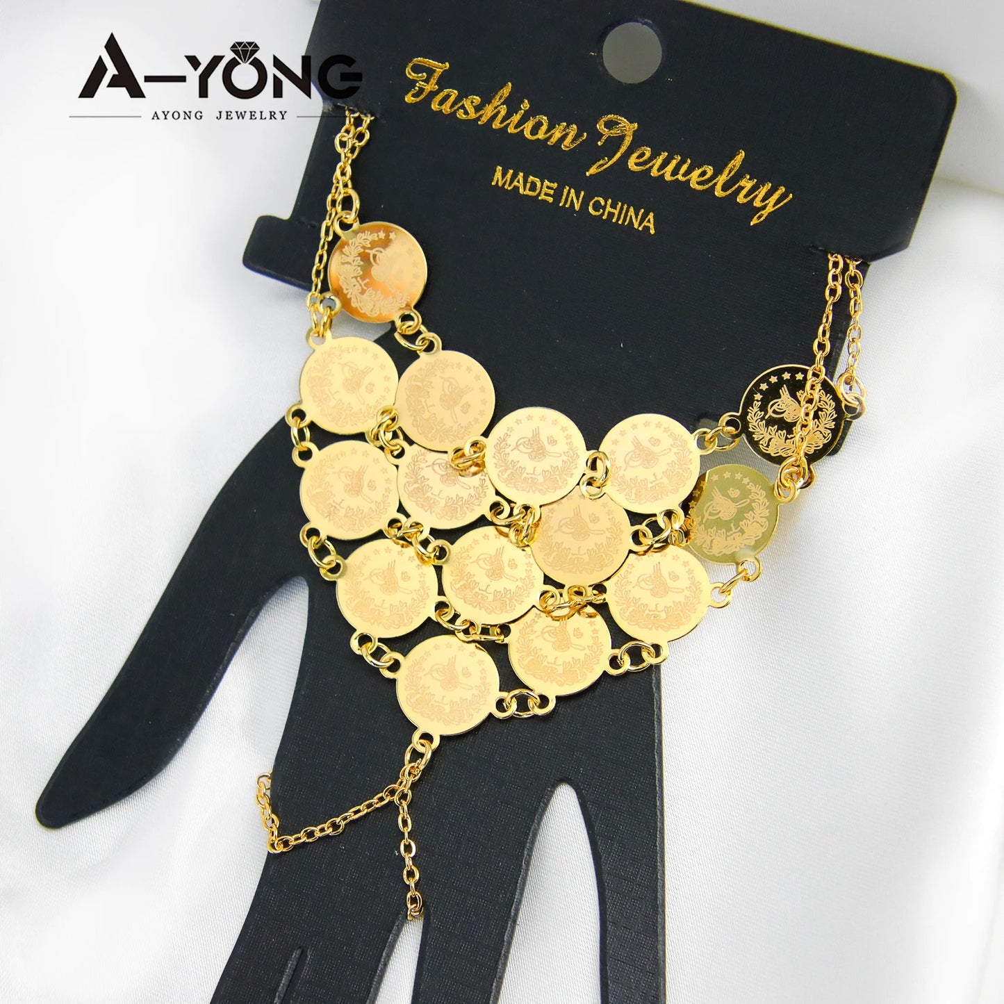 Turkish Coins Bracelet Finger Ring 18k Gold Plated Chic Elegant Bangles Women Wedding Party Jewelry