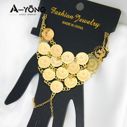 Turkish Coins Bracelet Finger Ring 18k Gold Plated Chic Elegant Bangles Women Wedding Party Jewelry