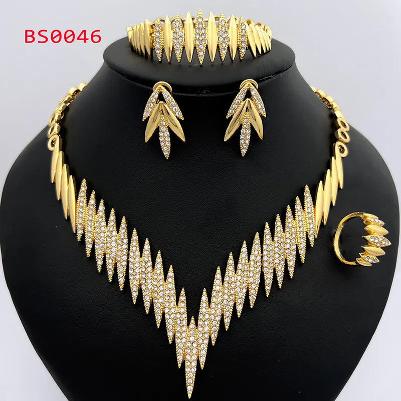 Bessymei Italian Gold Color Jewelry Set Elegant 18K Gold Plated Necklace Earrings Ring Bracelet For Women Bride Wedding Party Accessories