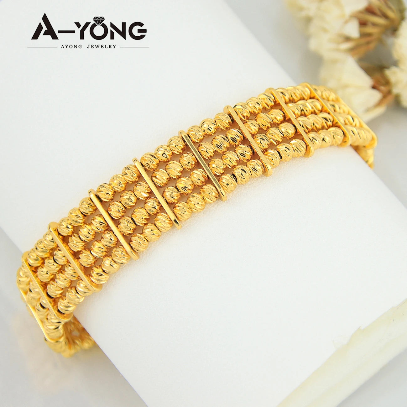 AYONG Multi Layer Copper Beads Bracelets 21k Gold Plated  Middle East  Women Wedding Jewelry