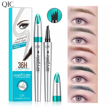 QIC Four-Claw Sketch Eyebrow Pencil Black Brown Gray Liquid Eye Brow Pencil Waterproof Long Lasting 3d Microblading Eyebrow Pen