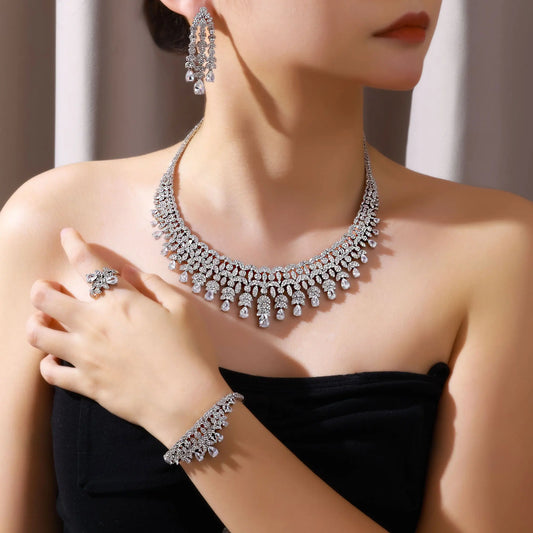 New 4-piece Bride Zircon Full Set Women's Party Jewelry Set Dubai  Crystal Wedding Jewelry Set