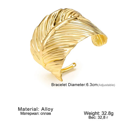 IFMIA Charm Big Metal Feather Opening Bangle For Women Men Gold Color Leaf Bracelet Fashion Jewelry