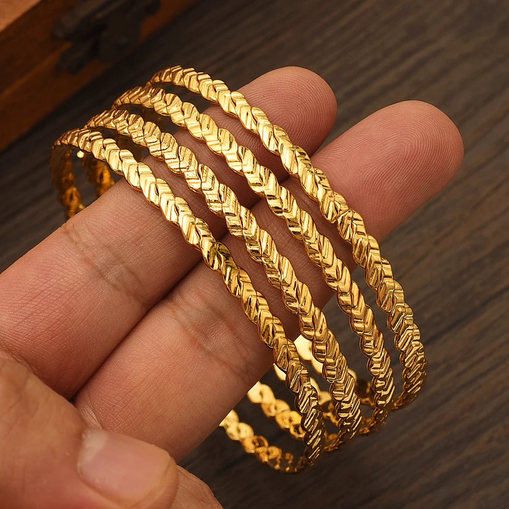 Dubai Gold Color Bangles For Women 18K Gold Plated  Bracelets Charm Party Jewelry