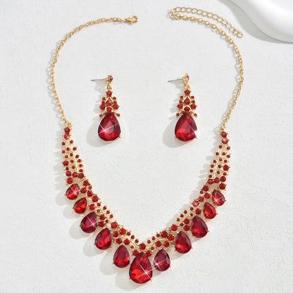 3PC Women's Fashion Trendy Charm Crystal Water Drop Necklace Earrings Jewelry Set for Wedding and Party