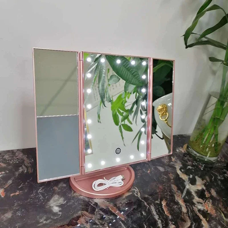 Folding Makeup Mirror with Lights 22 LED Light Up Mirror with 2X/3X Magnification, Mirror Touch Screen, 180 Degree Rotate