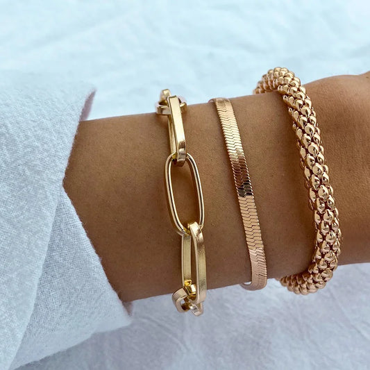 Snake Bone Chain Multi-layer Bracelet Creative Retro 3-piece Set of Metal Chain Bracelets for Women