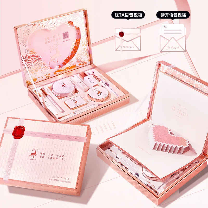 Makeup Cosmetic Set Oriental Beauty Lotus Pond Moonlight Gift Box Velvet Lipstick Ivory Concealer Eye Shadow Setting Powder