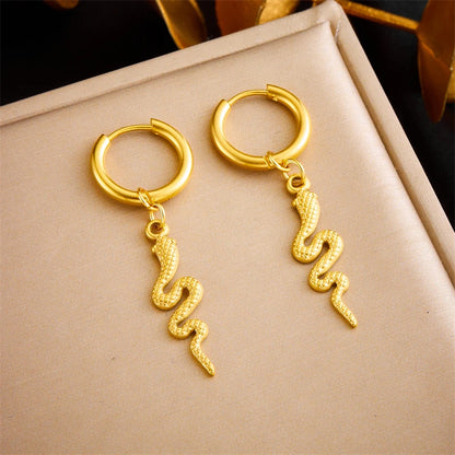 DIEYURO 316L Stainless Steel Snake Flower Round Drop Earrings For Women Fashion 2-Color Ear Jewelry Holiday
