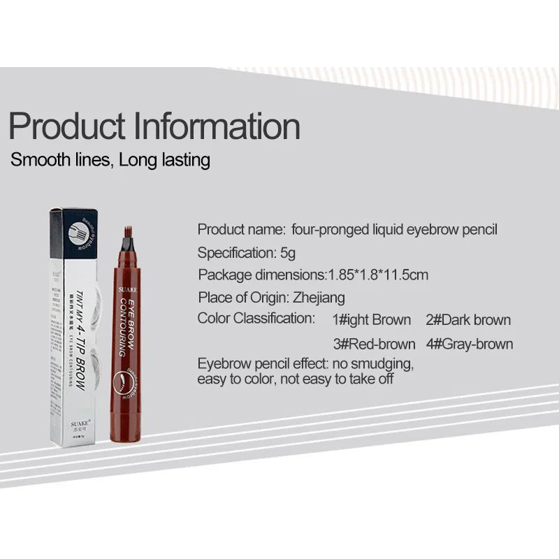Eyebrow Tattoo Pen 4 Points Fork Tip Liquid Brow Pencil Long Lasting Waterproof Stencil Eyebrow Stamp Shaping Kit