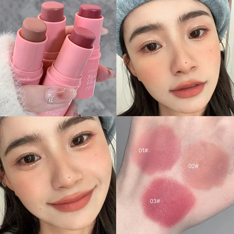 Rouge Blush Stick Waterproof Natural Cheek Blusher Cream Lasting High Color Rendering Brightening Skin Tone Korean Face Cosmetic