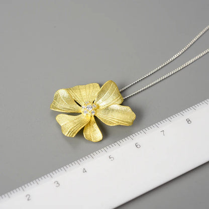 Lotus Fun 18K Gold Zircon Elegant Large Peony Flower Pendants and Necklaces for Women 925 Sterling Silver Chains Luxury Jewelry