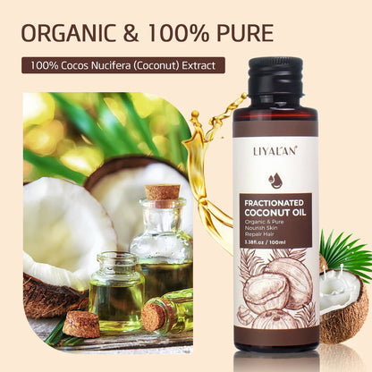 LIYALAN 100ml Fractionated Coconut Oil Nourish Skin Repair Hair Organic Pure Carrier Oil Hair Care