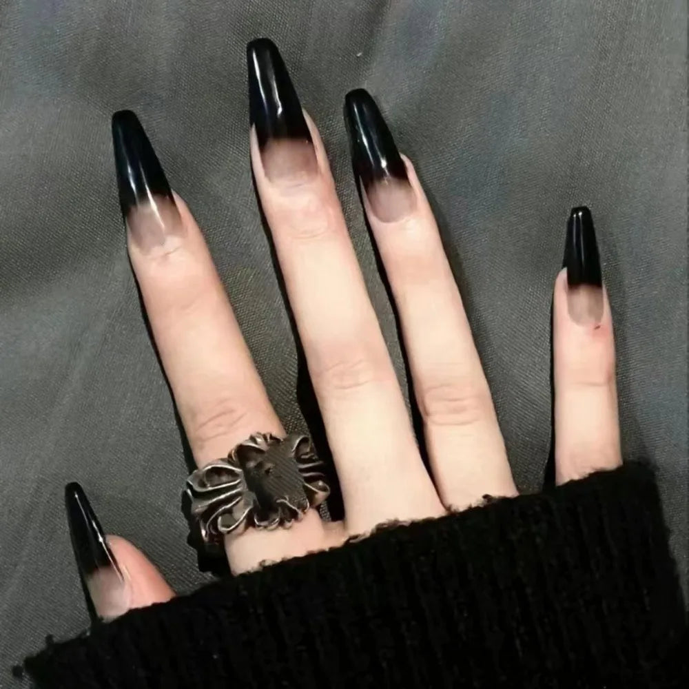 24pcs Long Ballet Fake Nails French Gradient False Nail Waterproof Faux Fingernails Red Snake Pattern Design Press on Nail Tips