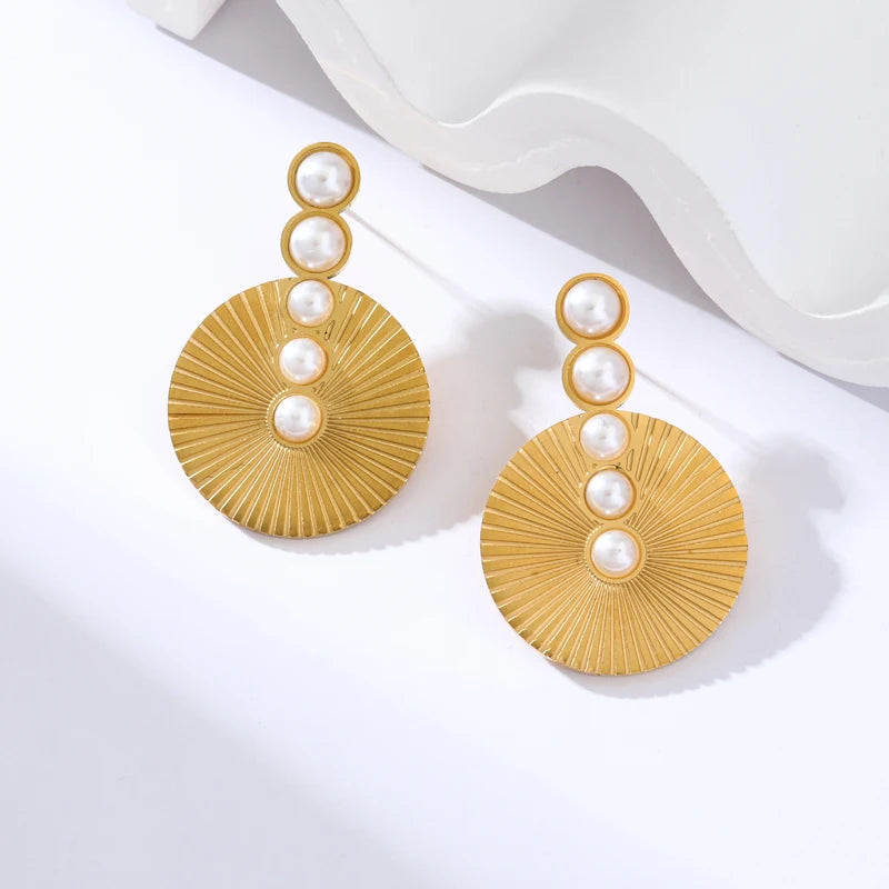 EILIECK 316L Stainless Steel Pearl Earrings For Women Fashion New Holiday Gold Color Waterproof Ear Jewelry