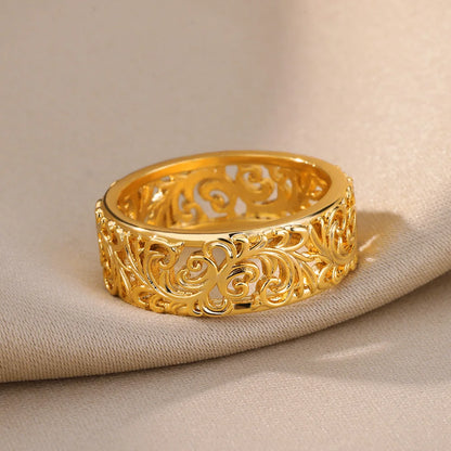 Hollow Flower Rings For Women Gold Color Stainless Steel Ring Female Engagement Wedding Party Finger Jewelry Trend