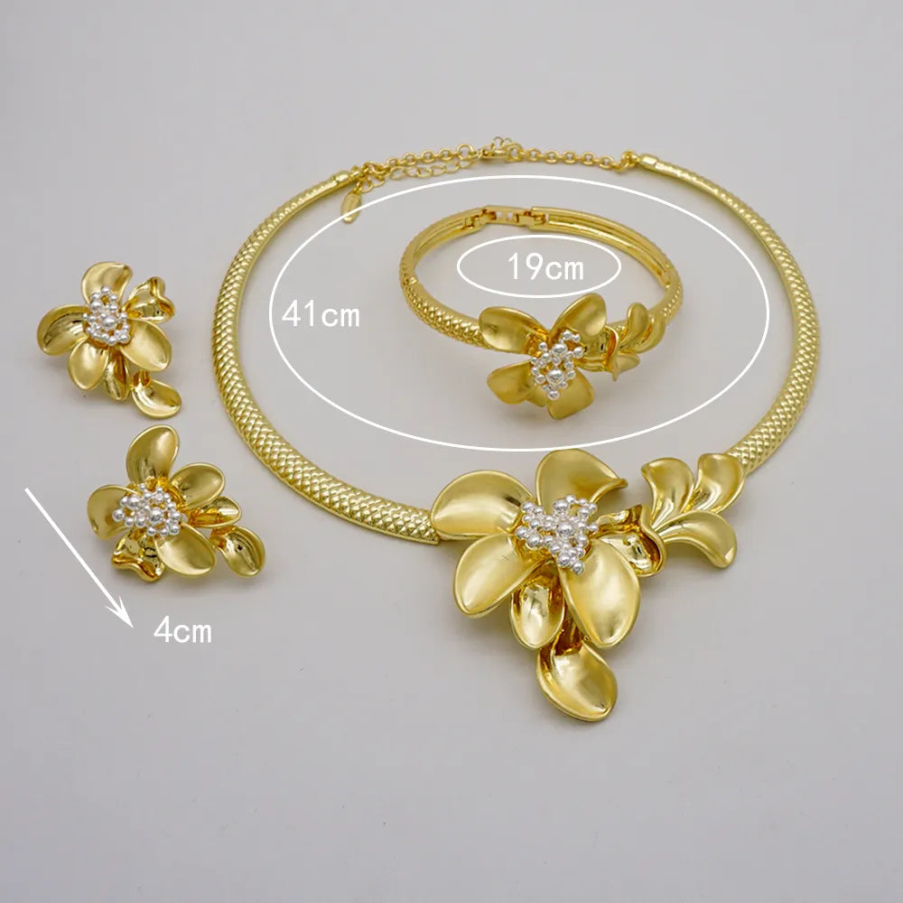 Brazilian Gold Color Flower Jewelry Dubai Jewelry Set For Women Italian Style Necklace Bracelet Earring Italian style jewelry