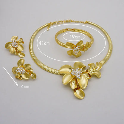 Brazilian Gold Color Flower Jewelry Dubai Jewelry Set For Women Italian Style Necklace Bracelet Earring Italian style jewelry