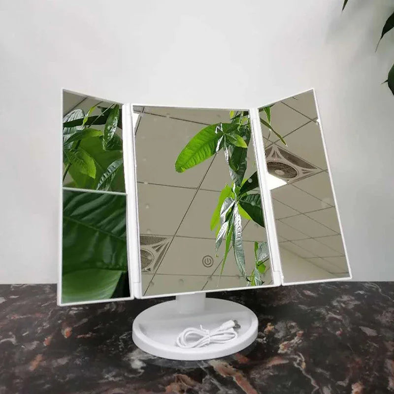 Folding Makeup Mirror with Lights 22 LED Light Up Mirror with 2X/3X Magnification, Mirror Touch Screen, 180 Degree Rotate