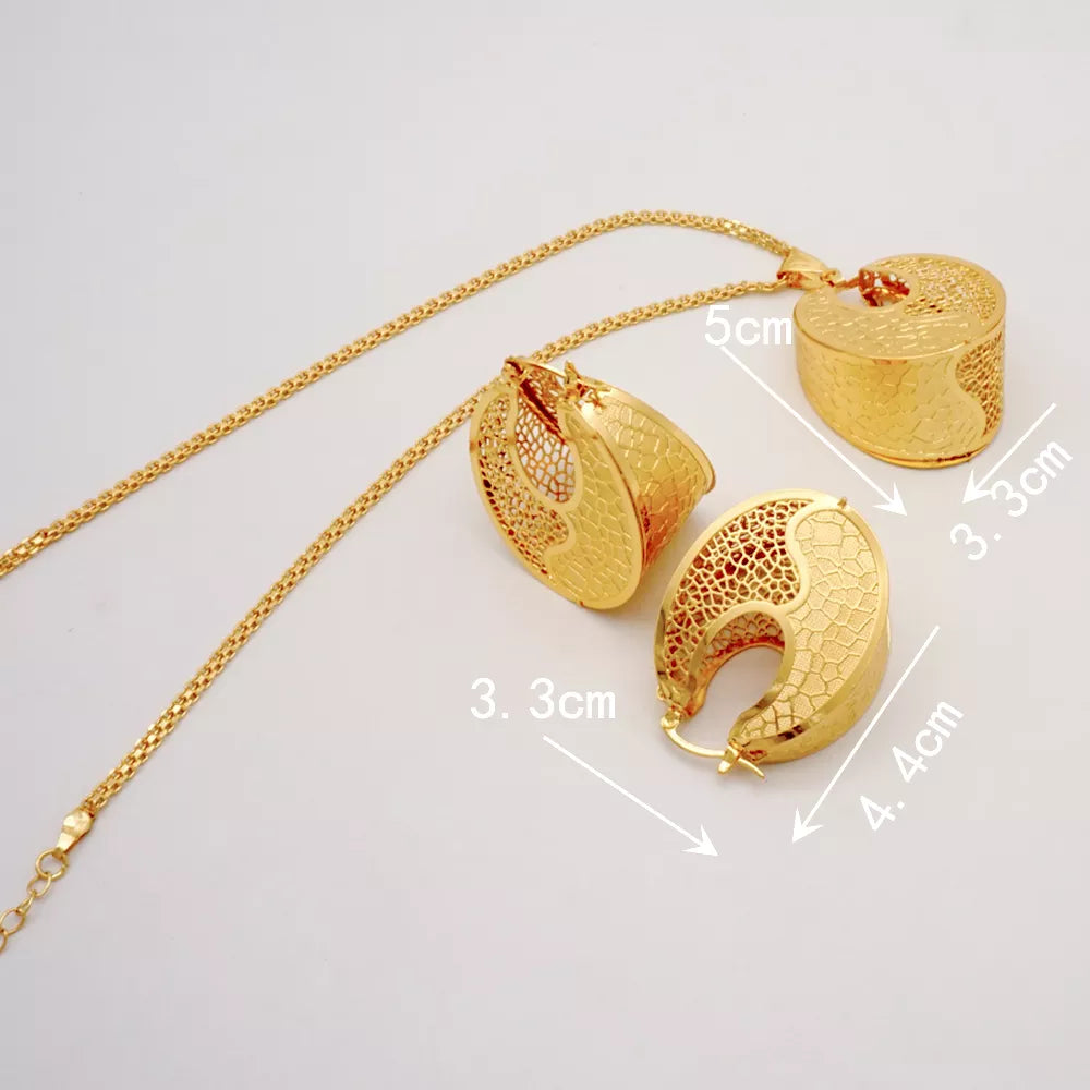 Fashion Dubai Jewelry Sets Gold Color Pendant Copper Classic Earrings Necklace For Women Daily Wear Party Anniversary Gifts