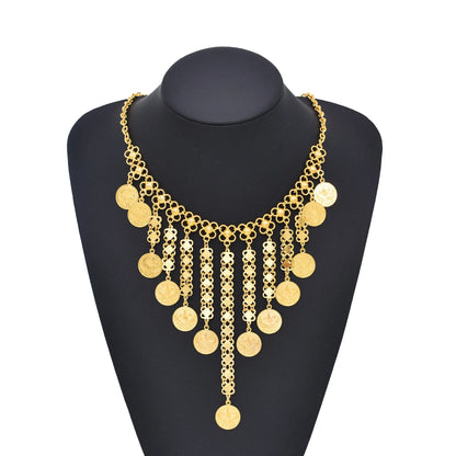 Gold Color Coins Long Chains Tassel Statement Necklace for Women Ethnic Choker Collares Jewelry