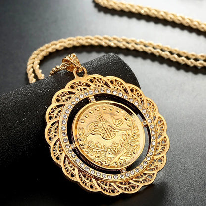 Turkish Coin Pendant Necklace Slid Chain Gold Plated Women Chain Necklace Design Royal Wedding Jewelry