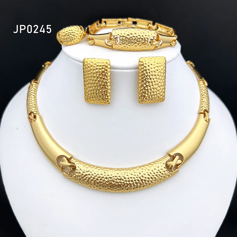 New Italian Women Jewelry Set of 4 Quality Luxury Design Dubai Fashion Necklace Earrings Ring Bracelet Wedding Party