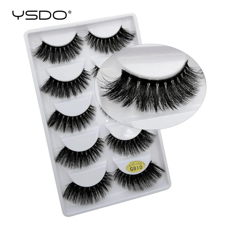 YSDO 5 Pairs Mink Eyelashes Natural Long 3D Mink Lashes Hand Made Dramatic False Eye Lashes Plastic Cotton Stalk Makeup Cilios G8