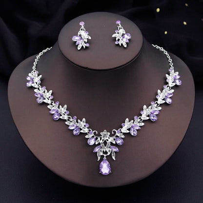 Luxury Fashion Necklace Sets for Women Dangle Earrings Princess Collar Two Piece Set Bride Jewelry Bridal Wedding Accessories
