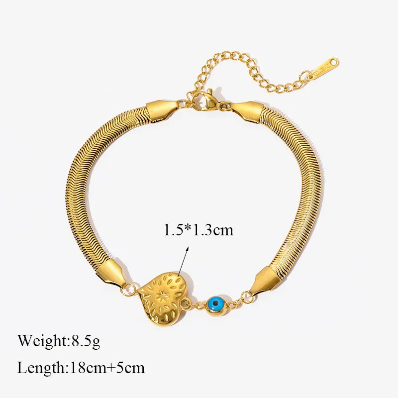 EILIECK Stainless Steel Gold Color Bracelet for Women Simple Style Link Chain Bangle Trendy Fashion Non-fading Jewelry