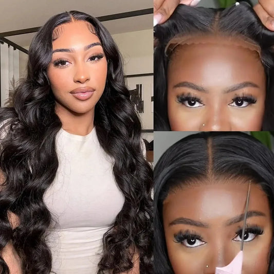 Glueless Wigs Human Hair Pre Plucked Pre Cut Wear Go 5x5 Body Wave HD Lace Closure Wigs Ready to Wear Bleached Knots 200%