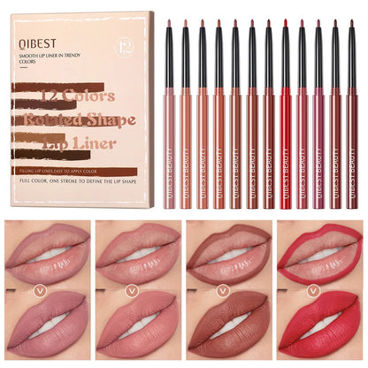 QIBEST Lip Liner Pencil 12pcs Set Matte Nude Contour Lip liner Pencil Lipstick Waterproof Long Lasting Lipstick Pen Lip Tint Cosmetics