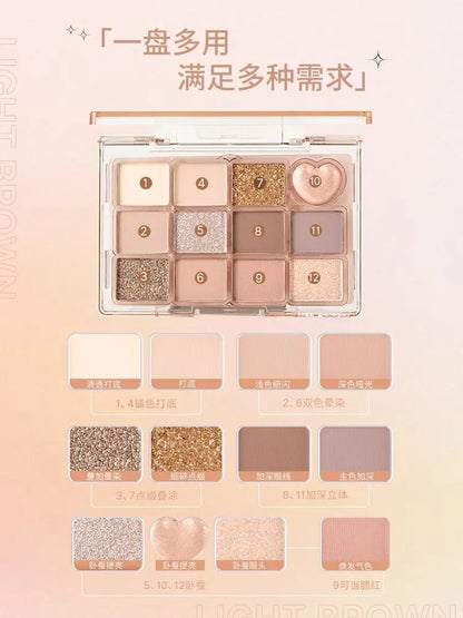 JILL LEEN Flower Butterfly Twelve-Color Eyeshadow Palette Matte Milk Tea Earth Makeup