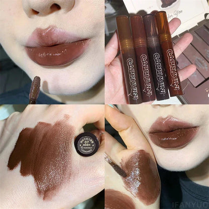 Chocolate Lip Gloss Long Lasting Moisturizes Dark Brown Lip Glaze Transparent Glass Mirror Water Liquid Lipstick Clear Makeup