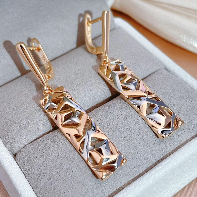 Kinel New Fashion Square Wide Drop Earrings for Women Rose Gold Silver Color Mix Boho Long Earrings Ethnic Retro Jewelry