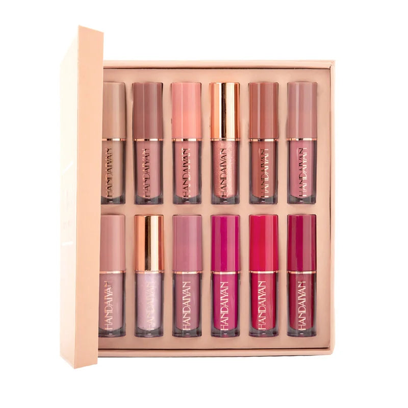 12Pcs/Box Matte Liquid Lipstick + High Shine Transparent Clear Lip Gloss Makeup Set Waterproof Long-Lasting Lipgloss Cosmetics