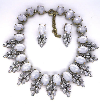 Luxury Jewelry Set Elegant Wedding Prom Crystal Earring and Chunky Bib Choker Royal Blue Rhinestone Statement Necklace for Women