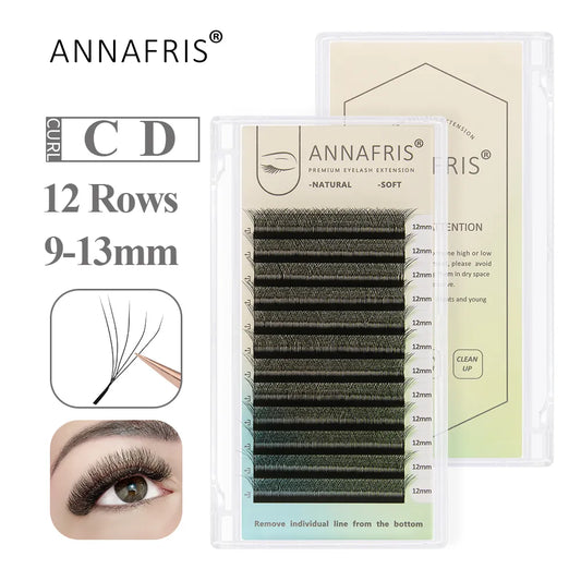 ANNAFRIS 4D 5D-W Shaped Eyelash Extension Premade Volume Fans Lashes 12line/Tray Natural Soft False Lashes