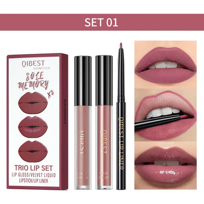 New 3pcs/set Liquid Lipstick Lip Liner Long Lasting Cosmetic Black Brown Purple Red Matte Lip Gloss Nude Lip Tint Stain Makeup