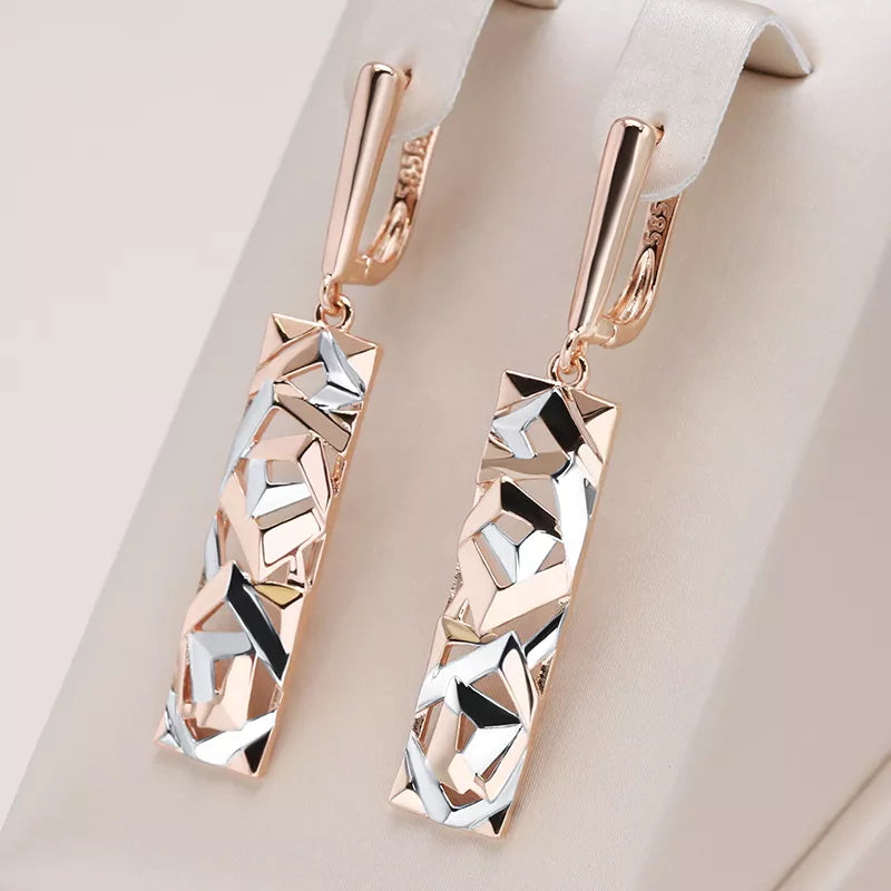 Kinel New Fashion Square Wide Drop Earrings for Women Rose Gold Silver Color Mix Boho Long Earrings Ethnic Retro Jewelry