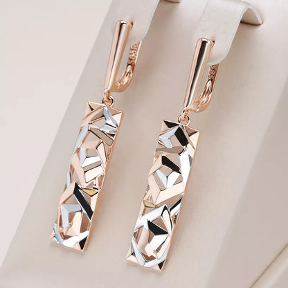 Kinel New Fashion Square Wide Drop Earrings for Women Rose Gold Silver Color Mix Boho Long Earrings Ethnic Retro Jewelry