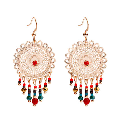 Ethnic Orange Beads Tassel Drop Earrings for Women Antique Gold Plated Geometric Pendientes Earring Boho Vintage Jewelry